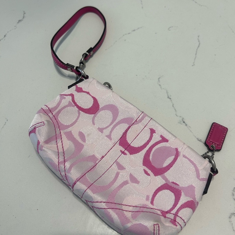 Coach Signature Pink and White Wristlet